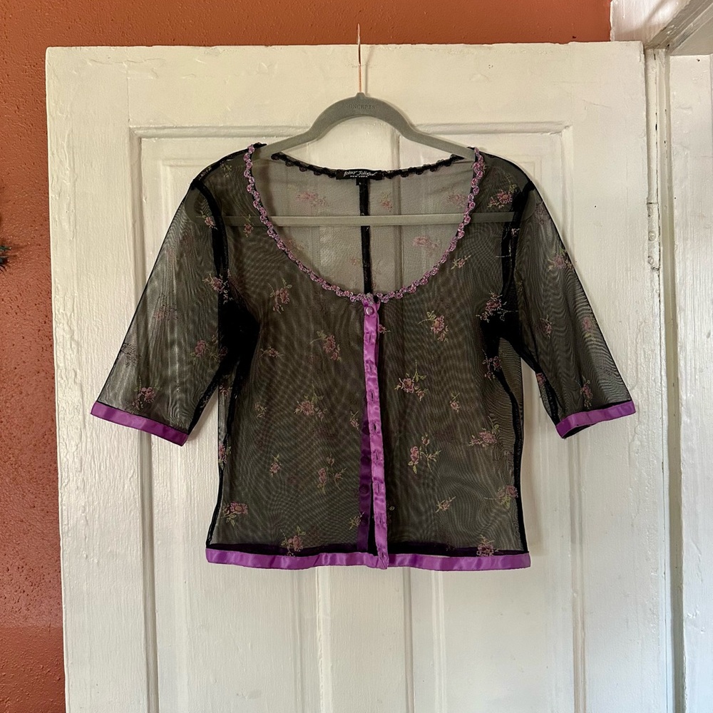 Sheer Black and Purple Floral Top